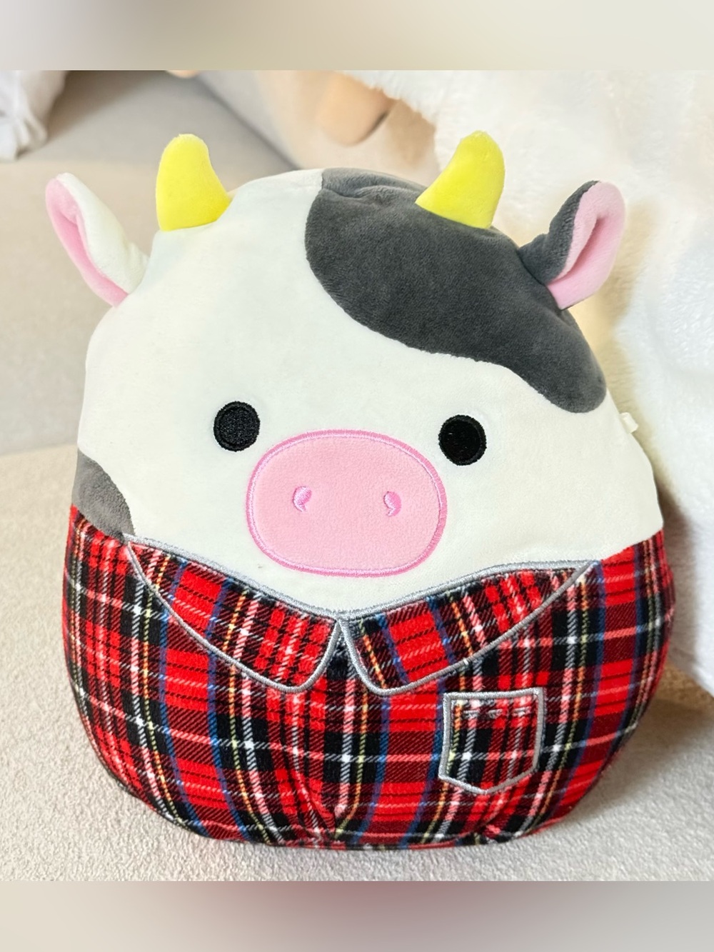 Squishmallow Connor Cow Plush in Plaid Suit